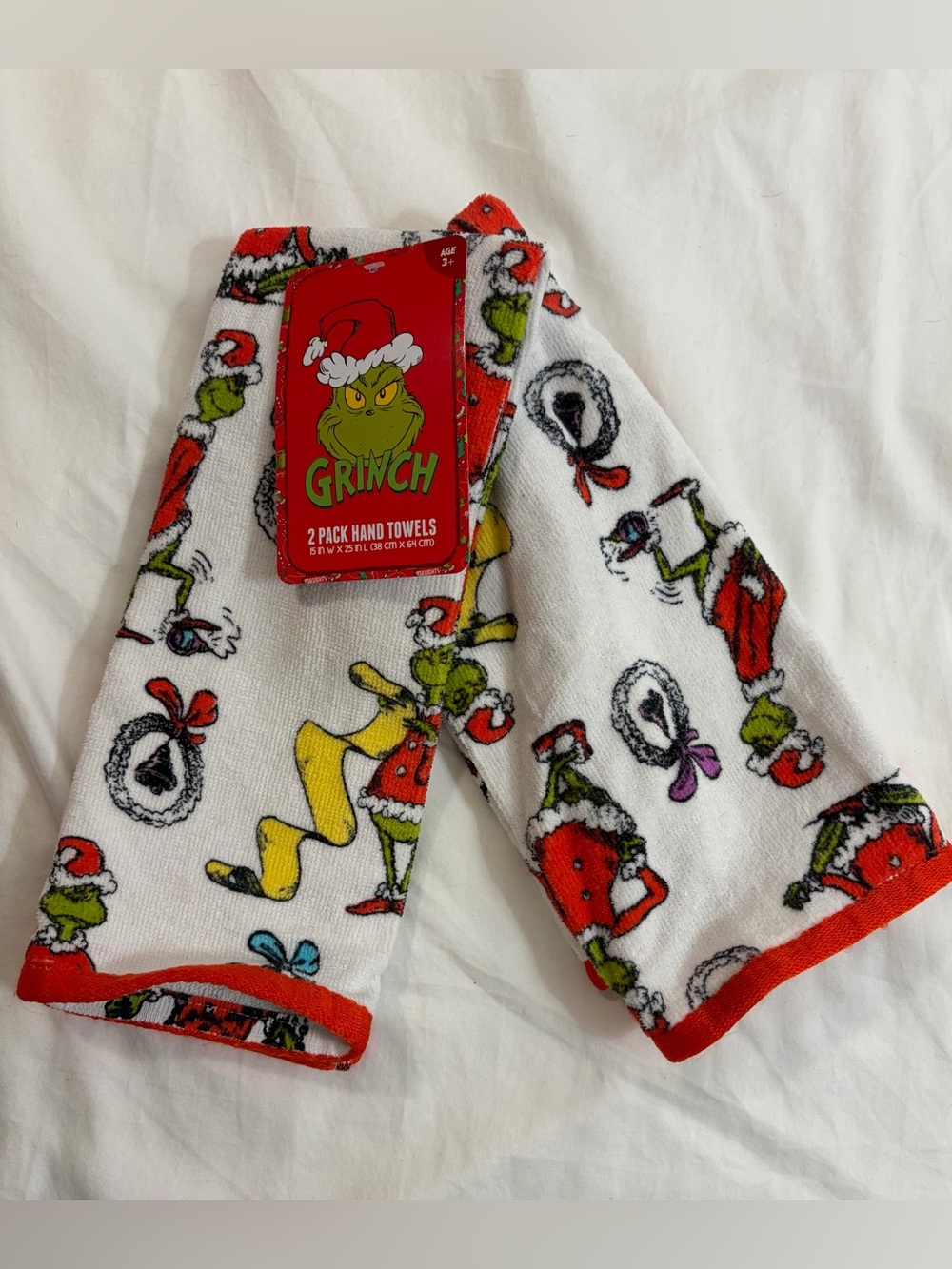 Dr. Seuss The Grinch Christmas Hand Towels 2-Pack 15x25 New